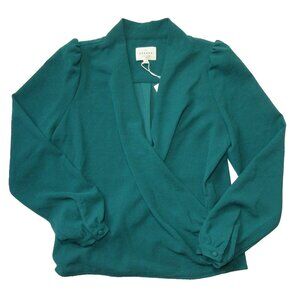 Sezane Abelia Blouse in Green Double Matte Textured Faux Wrap Top 36 US 4
